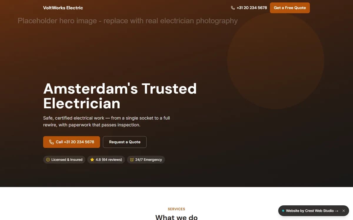 Screenshot of the VoltWorks Electric demo website